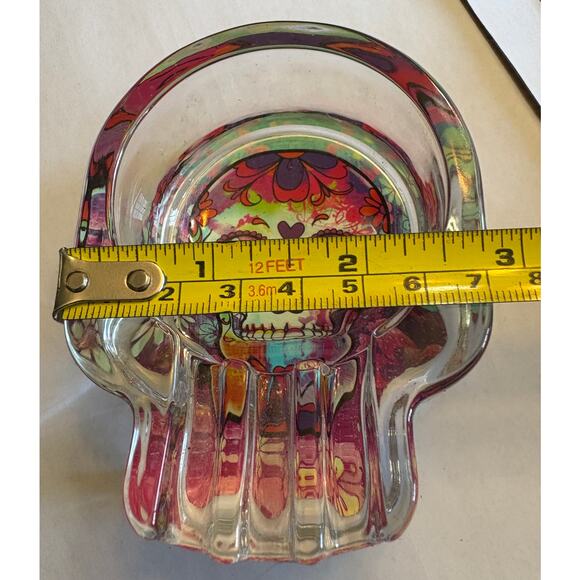Psychedelic Smokezilla Skull Ashtray Day of the Dead Sugar Skull 4” X 3” X 1.25” - Picture 4 of 7